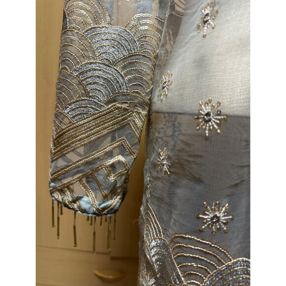 Anum Jung Blue Embroidered Beaded Kurta Unlined Tunic Blouse M - Picture 10 of 10